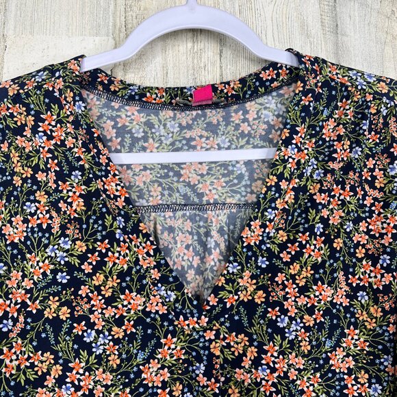 Vince Camuto Womens L Multi Floral Art Print Spring Blossom V Neck Stretch Top - Picture 3 of 9
